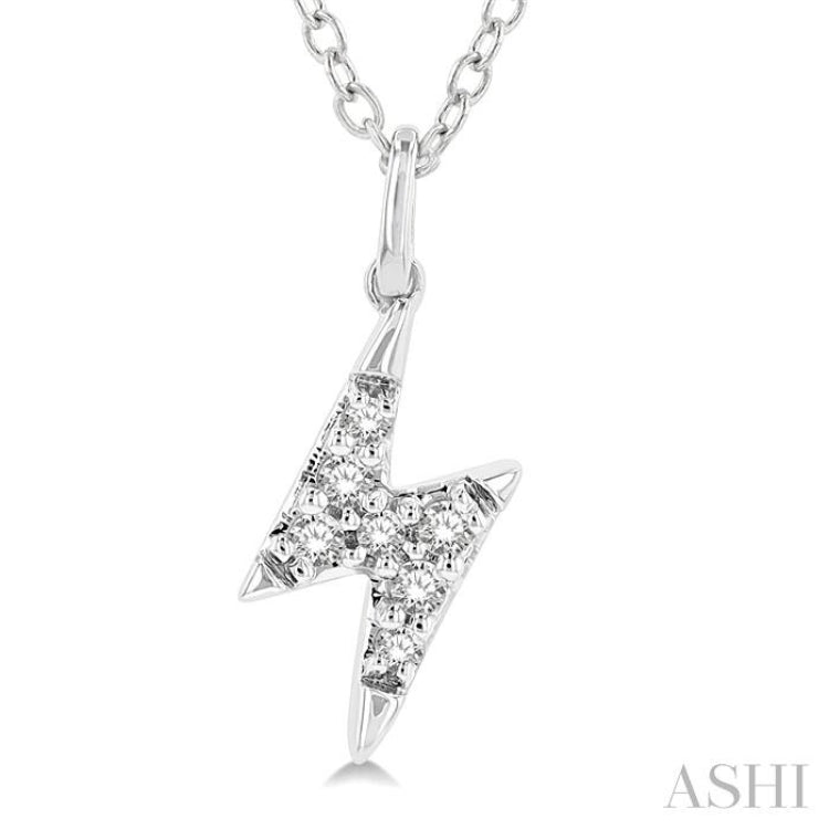 1/10 ctw Lightning Bolt Round Cut Diamond Petite Fashion Pendant With Chain in 10K White Gold