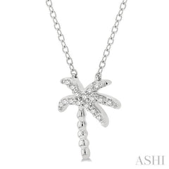 1/10 ctw Palm Tree Round Cut Diamond Petite Fashion Pendant With Chain in 10K White Gold