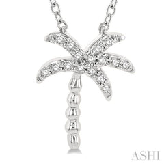 1/10 ctw Palm Tree Round Cut Diamond Petite Fashion Pendant With Chain in 10K White Gold
