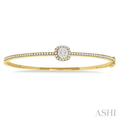 1 Ctw Cushion Shape Lovebright Round Cut Diamond Stackable Bangle in 14K Yellow and White Gold