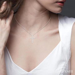 1 ctw Lovebright Round Cut Diamond Cross Pendant in 14K White Gold with chain