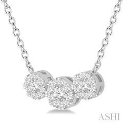 1/3 ctw 3-Stone Lovebright Round Cut Diamond Necklace in 14K White Gold