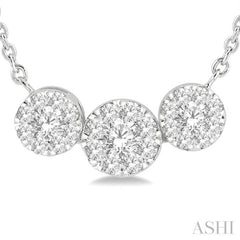 1/3 ctw 3-Stone Lovebright Round Cut Diamond Necklace in 14K White Gold