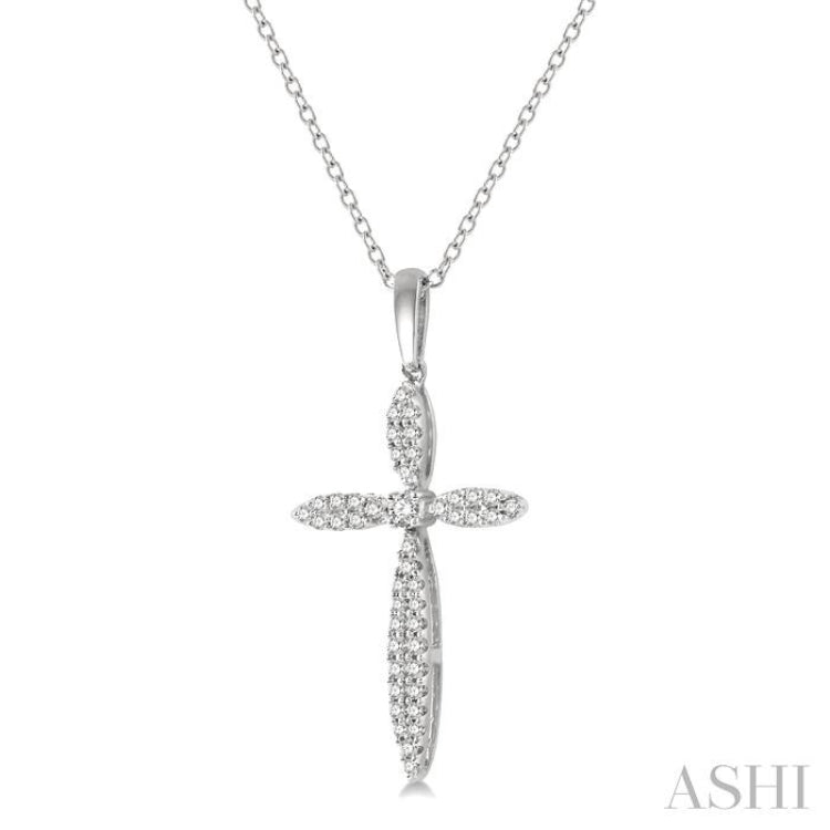 1/4 ctw Marquise Shape Round Cut Diamond Cross Pendant With Chain in 10K White Gold