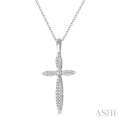 1/4 ctw Marquise Shape Round Cut Diamond Cross Pendant With Chain in 10K White Gold