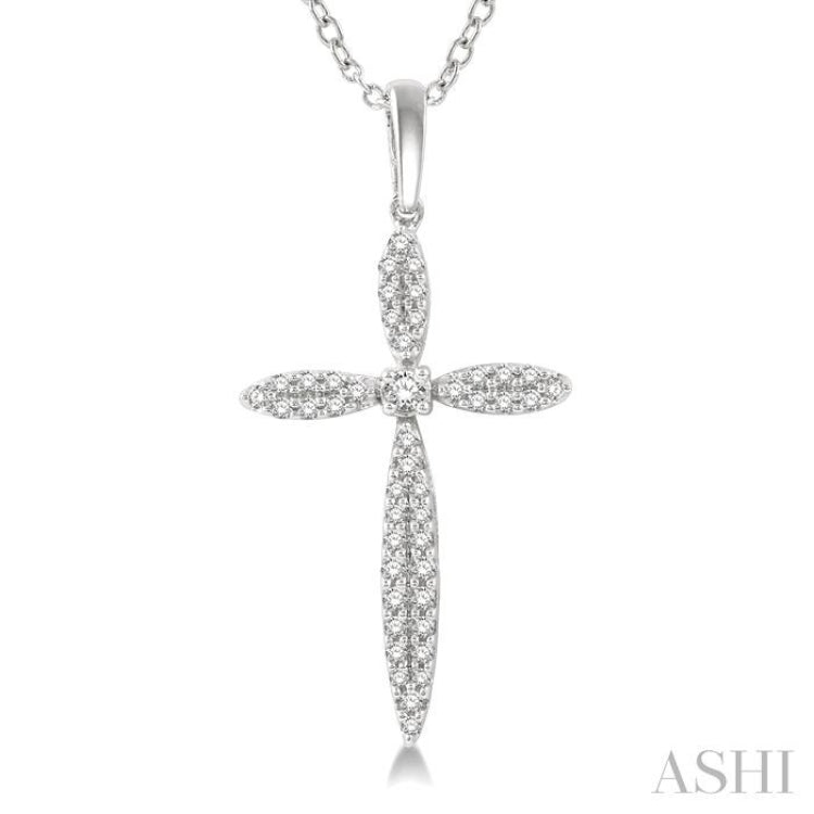 1/4 ctw Marquise Shape Round Cut Diamond Cross Pendant With Chain in 10K White Gold