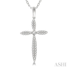 1/4 ctw Marquise Shape Round Cut Diamond Cross Pendant With Chain in 10K White Gold
