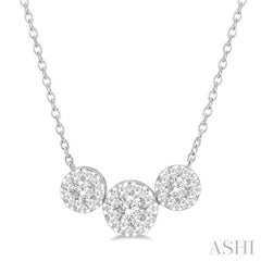 1 1/2 ctw 3-Stone Lovebright Round Cut Diamond Necklace in 14K White Gold