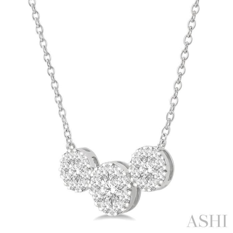 1 1/2 ctw 3-Stone Lovebright Round Cut Diamond Necklace in 14K White Gold