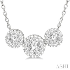 1 1/2 ctw 3-Stone Lovebright Round Cut Diamond Necklace in 14K White Gold