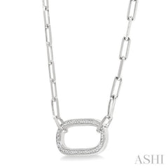 1/10 Ctw Round Cut Diamond Paperclip Pendant With Chain in Sterling Silver