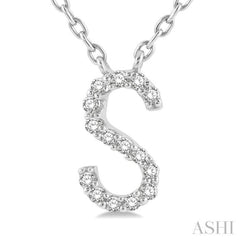 1/20 ctw Initial 'S' Round Cut Diamond Pendant With Chain in 14K White Gold