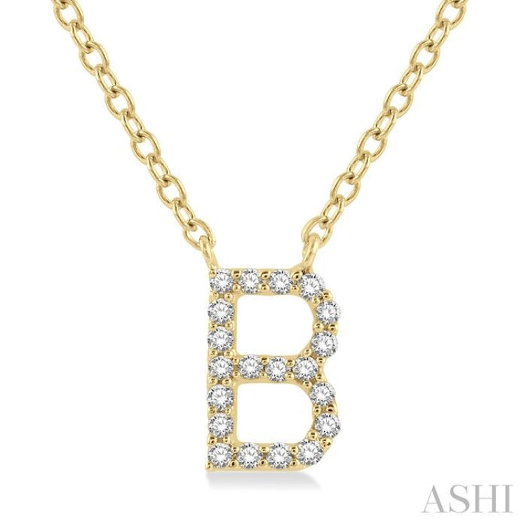 1/20 ctw Initial 'B' Round Cut Diamond Pendant With Chain in 14K Yellow Gold