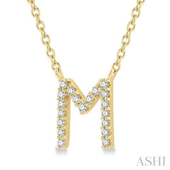 1/20 ctw Initial 'M' Round Cut Diamond Pendant With Chain in 14K Yellow Gold