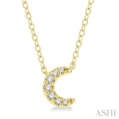 1/20 ctw Crescent Round Cut Diamond Petite Fashion Pendant With Chain in 14K Yellow Gold