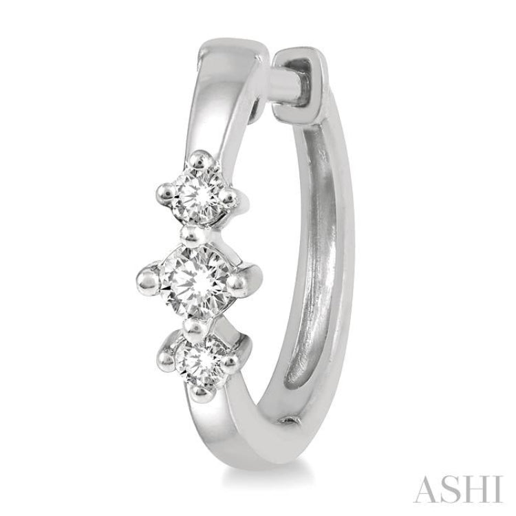 1/6 ctw Three Stone Round Cut Diamond Huggie Petite Earrings in 14K White Gold