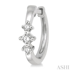 1/6 ctw Three Stone Round Cut Diamond Huggie Petite Earrings in 14K White Gold