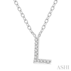 1/20 ctw Initial 'L' Round Cut Diamond Pendant With Chain in 14K White Gold