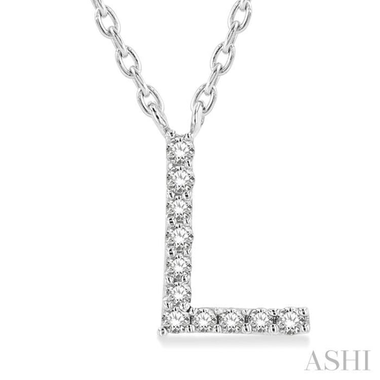 1/20 ctw Initial 'L' Round Cut Diamond Pendant With Chain in 14K White Gold