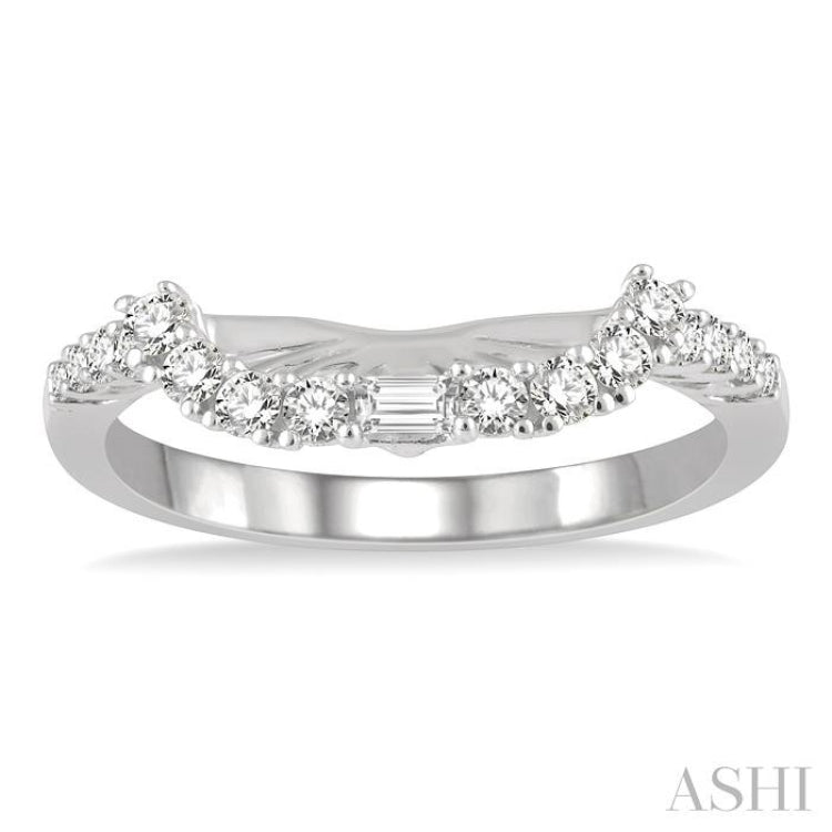 1/3 ctw Wide Curve Baguette and Round Cut Diamond Wedding Band in 14K White Gold