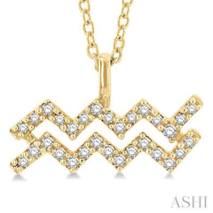 1/10 ctw Aquarius Round Cut Diamond Zodiac Pendant With Chain in 10K Yellow Gold