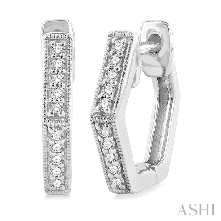 1/8 Ctw Petite Hexagon Round Cut Diamond Fashion Huggies in 10K White Gold