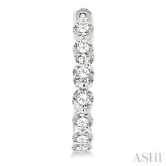 3 ctw Inside-Out Single Prong Set Round Cut Diamond Hoop Earrings in 14K White Gold