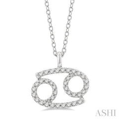 1/8 ctw Cancer Round Cut Diamond Zodiac Pendant With Chain in 14K White Gold