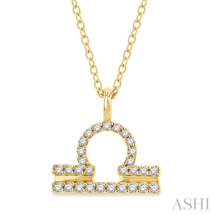 1/8 ctw Libra Round Cut Diamond Zodiac Pendant With Chain in 14K Yellow Gold