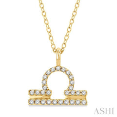 1/8 ctw Libra Round Cut Diamond Zodiac Pendant With Chain in 14K Yellow Gold
