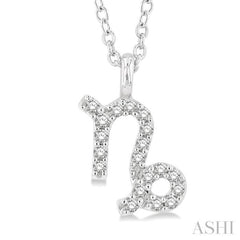 1/10 ctw Capricorn Round Cut Diamond Zodiac Pendant With Chain in 14K White Gold