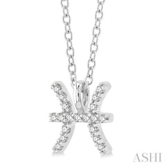 1/20 ctw Pisces Round Cut Diamond Zodiac Pendant With Chain in 14K White Gold