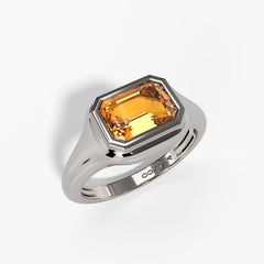 10k White Gold Emerald-cut Bezel Birthstone Citrine Ring