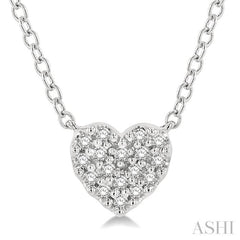 1/10 ctw Heart Charm Round Cut Diamond Petite Fashion Pendant With Chain in 14K White Gold