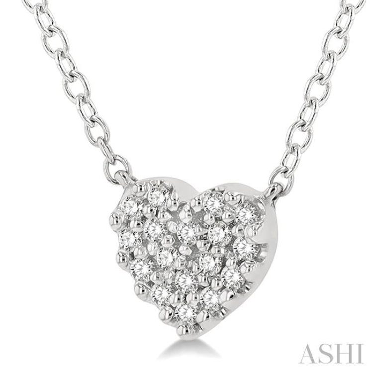 1/10 ctw Heart Charm Round Cut Diamond Petite Fashion Pendant With Chain in 14K White Gold
