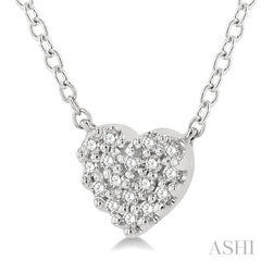 1/10 ctw Heart Charm Round Cut Diamond Petite Fashion Pendant With Chain in 14K White Gold