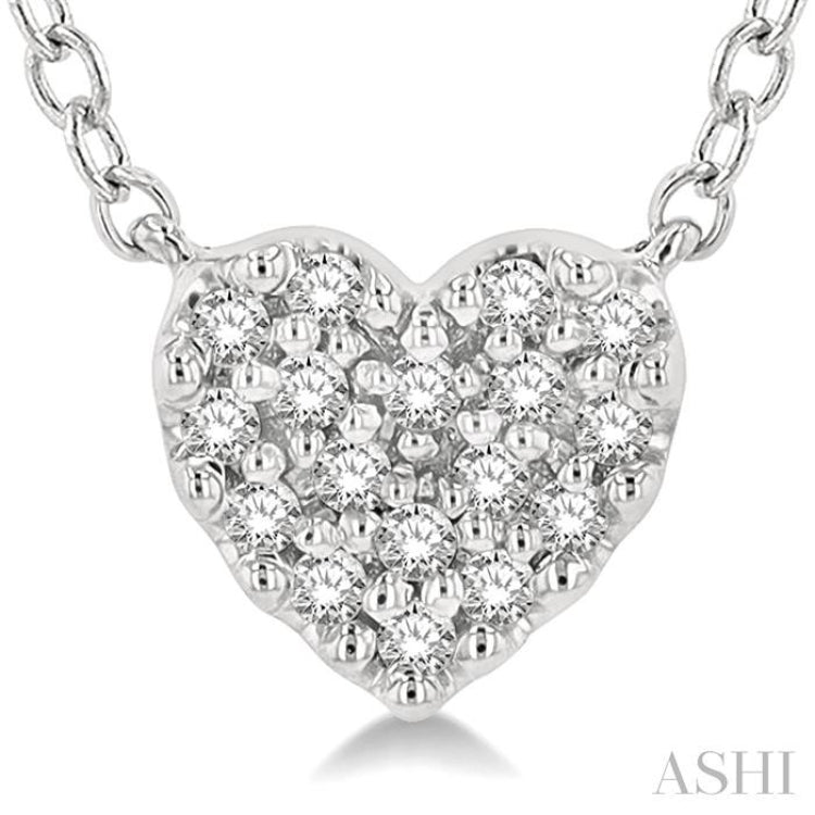 1/10 ctw Heart Charm Round Cut Diamond Petite Fashion Pendant With Chain in 14K White Gold