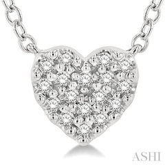 1/10 ctw Heart Charm Round Cut Diamond Petite Fashion Pendant With Chain in 14K White Gold
