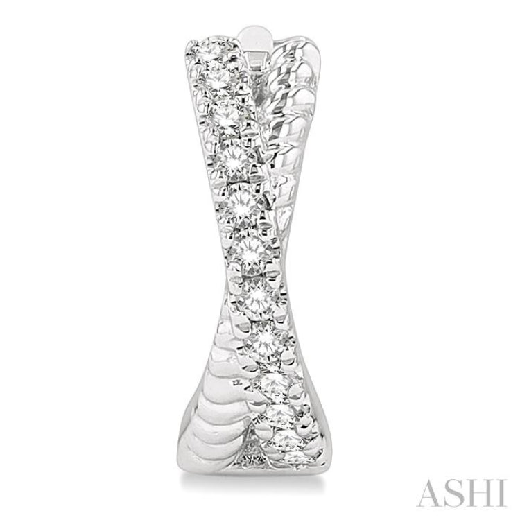 1/6 ctw Petite Criss-Cross Rope and Round Cut Diamond Fashion Huggies in 10K White Gold