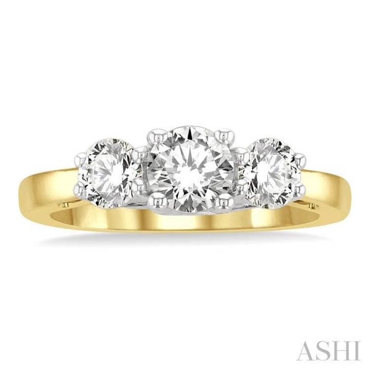 1 1/4 Ctw Round Cut Diamond Past Present & Future Engagement Ring in 14K Yellow & White Gold