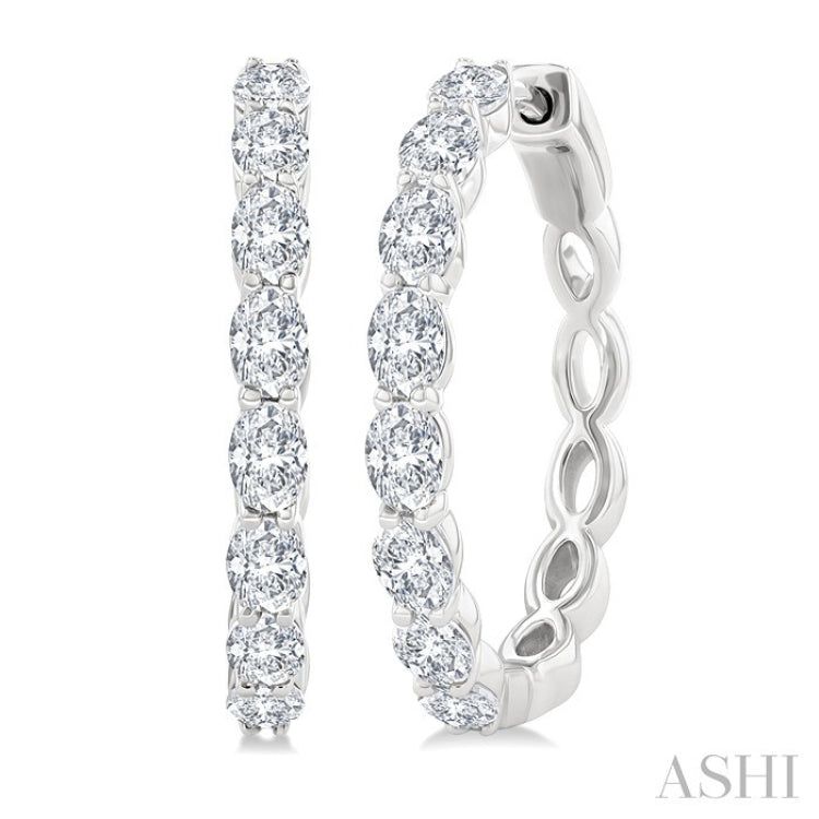 1 7/8 Ctw North-South Oval Cut Diamond Fashion Hoop Earrings in 14K White Gold