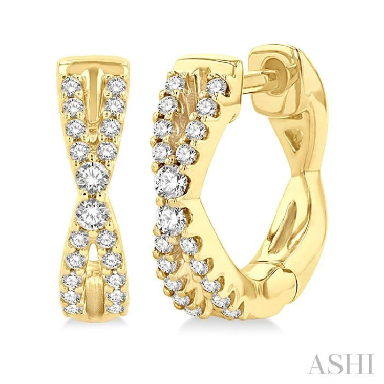 1/5 ctw Petite Slim Criss-Cross Round Cut Diamond Fashion Huggies in 10K Yellow Gold