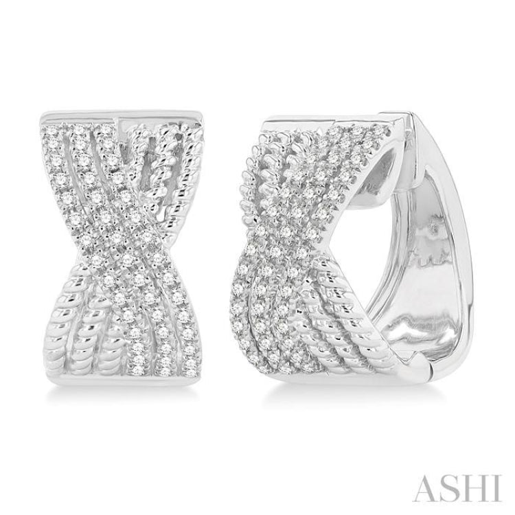 1/3 ctw Petite Wide Criss-Cross Rope and Round Cut Diamond Fashion Huggies in 14K White Gold