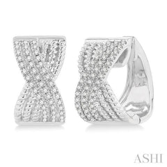1/3 ctw Petite Wide Criss-Cross Rope and Round Cut Diamond Fashion Huggies in 14K White Gold