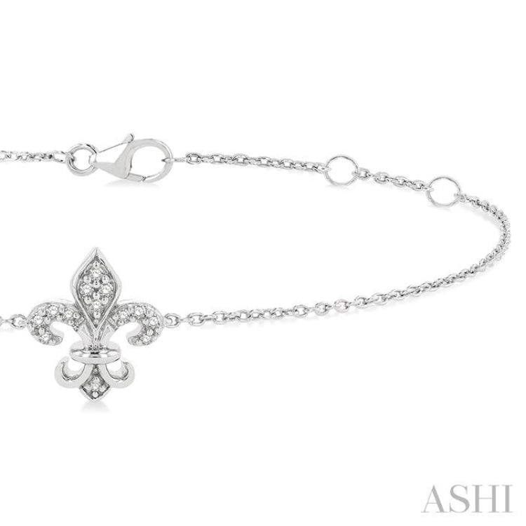 1/20 Ctw Petite Fleur De Lis Round Cut Diamond Fashion Bracelet in 10K White Gold