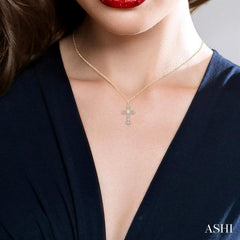 3/4 ctw Lovebright Round Cut Diamond Cross Pendant in 14K Yellow and White Gold with chain