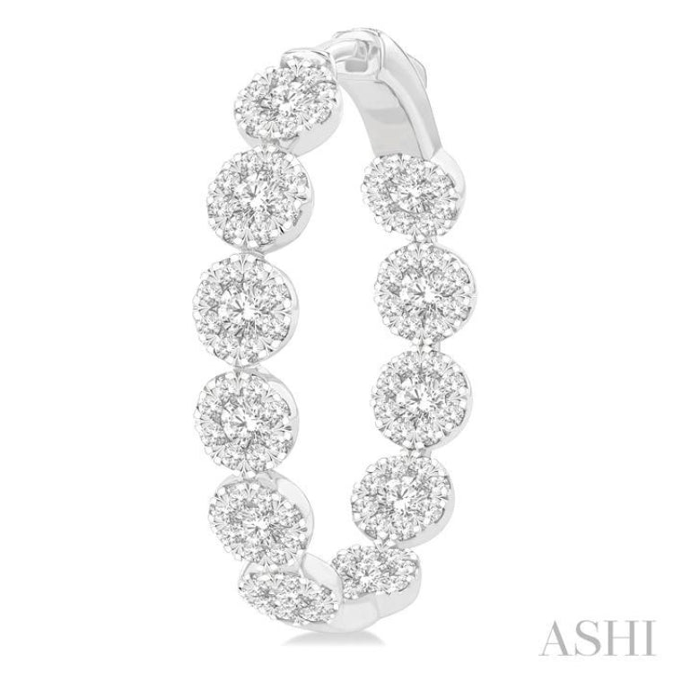 3 ctw Circular Link Lovebright In-Out Round Cut Diamond Hoop Earring in 14K White Gold