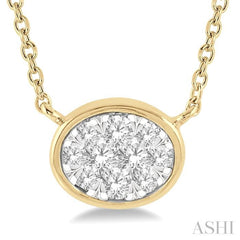 1/6 ctw Oval Shape Lovebright Diamond Pendant With Chain in 14K Yellow and White Gold