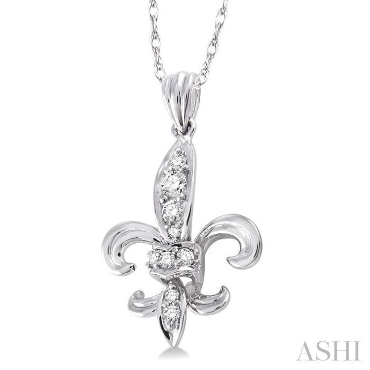 1/6 ctw Round Cut Diamond Fleur De Lis Pendant in 14K White Gold with Chain