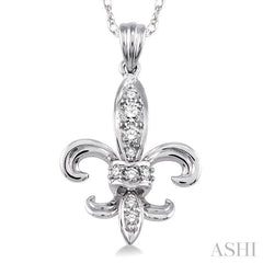 1/6 ctw Round Cut Diamond Fleur De Lis Pendant in 14K White Gold with Chain